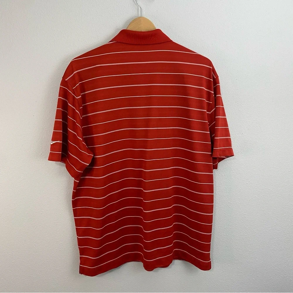 Nike Golf Dri-Fit Red and White‎ Striped Polo Short Sleeve Mens Size Large